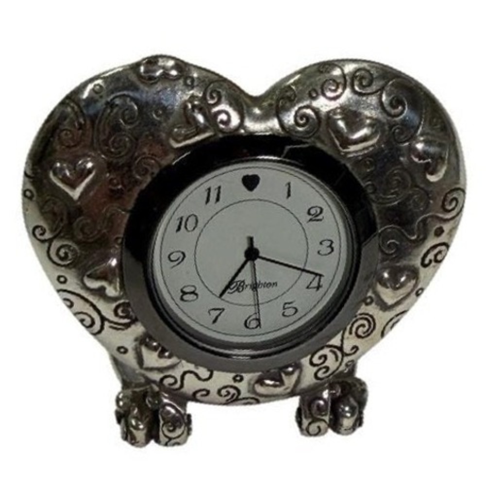 Brighton Your Home Silver Filigree Heart Desk Clock with Original Box
